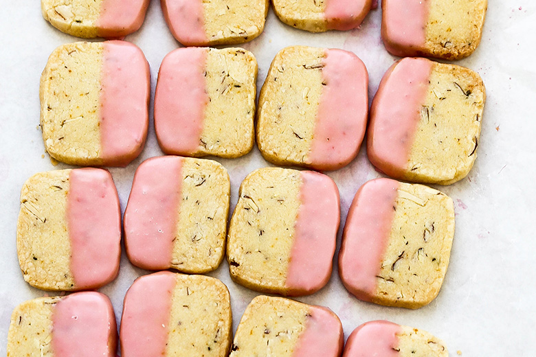 Blood Orange, Almond and Rosemary Slice and Bake Shortbread Cookies | www.floatingkitchen.net