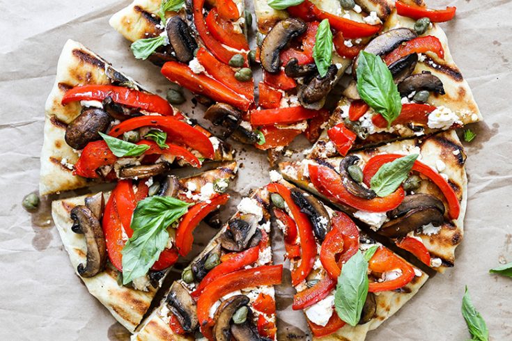 Grilled Red Pepper, Mushroom and Goat Cheese Pizza