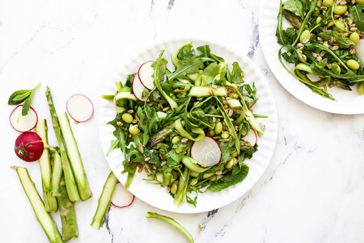 Shaved Asparagus and Arugula Salad with Farro and Edamame