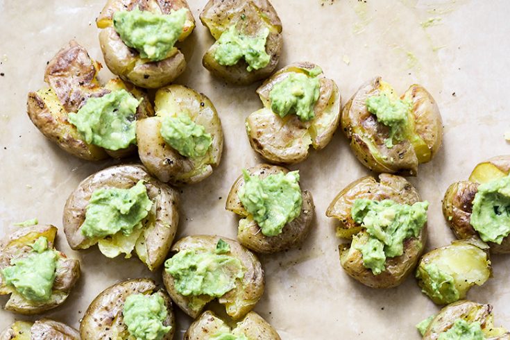 Smashed Potatoes with Spicy Guacamole