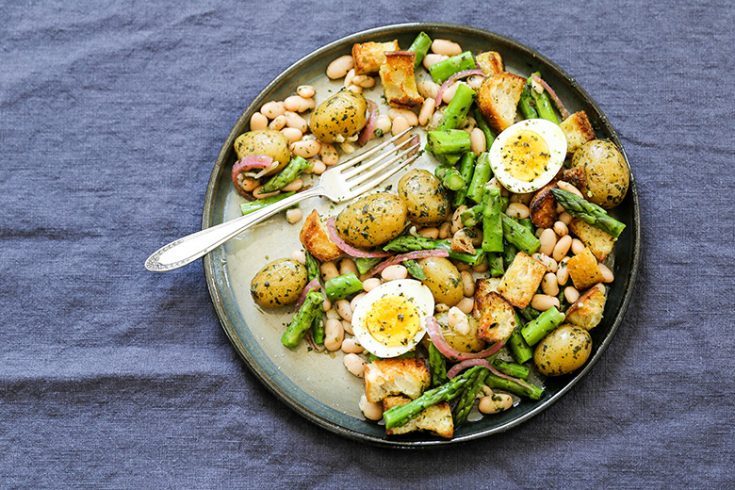 Spring Pistou Panzanella Salad with Asparagus, Potatoes and White Beans