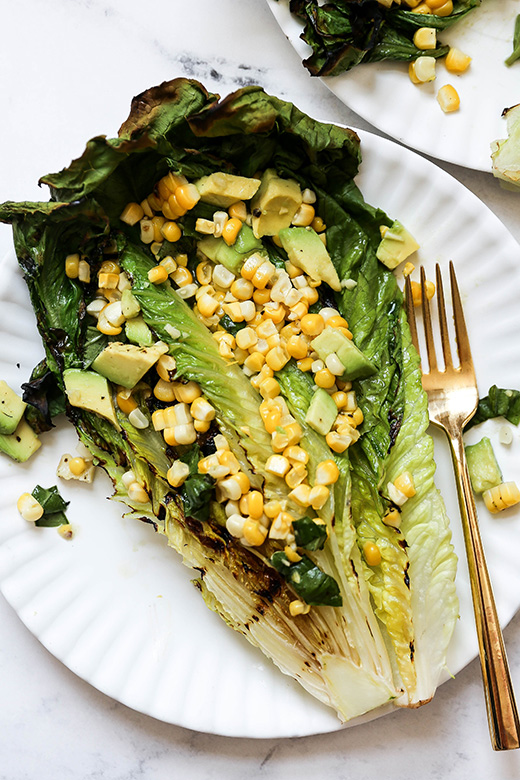 Grilled Romaine Salad with Corn and Avocado | www.floatingkitchen.net