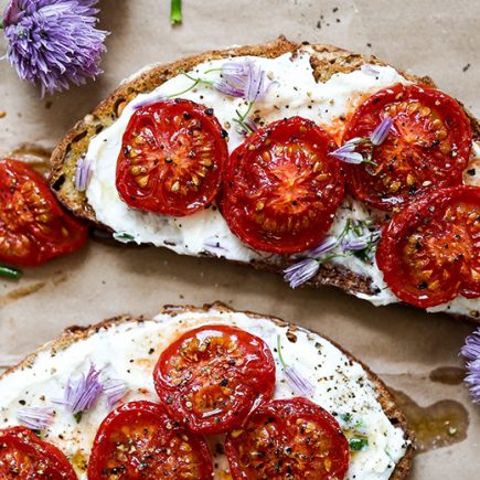 Chive Ricotta Toast with Slow Roasted Tomatoes | www.floatingkitchen.net