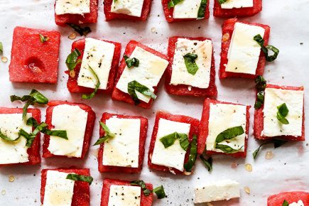 Watermelon Feta Bites with Basil and Hot Honey | www.floatingkitchen.net