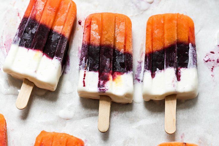 Fresh Peach, Blueberry and Vanilla Layered Popsicles