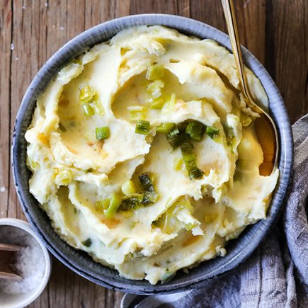 Sour Cream Mashed Potatoes and Turnips with Sautéed Leeks | www.floatingkitchen.net