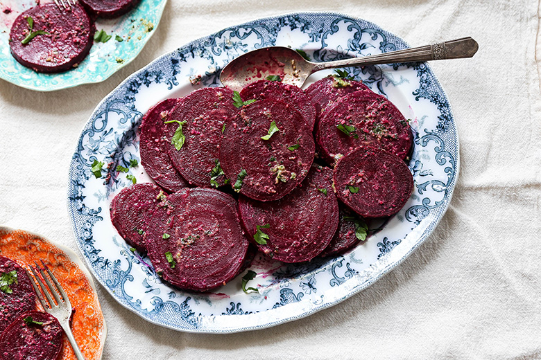 Roasted Beets with Parsley Pesto Vinaigrette | www.floatingkitchen.net