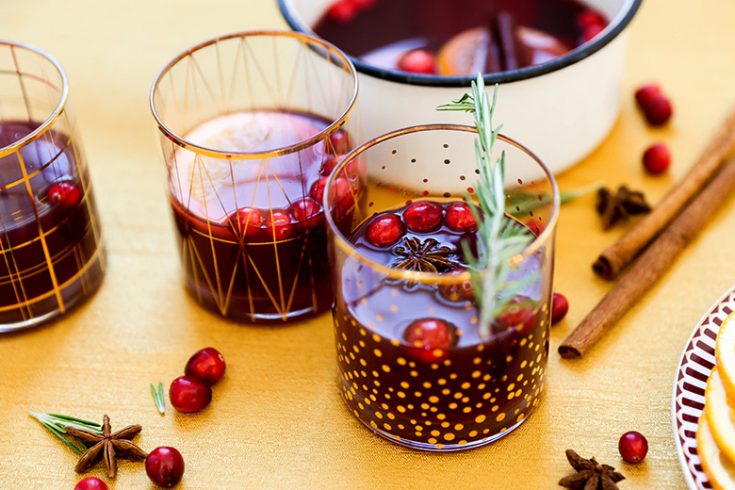 Warm Spiked Apple Cider with Port and Cranberries