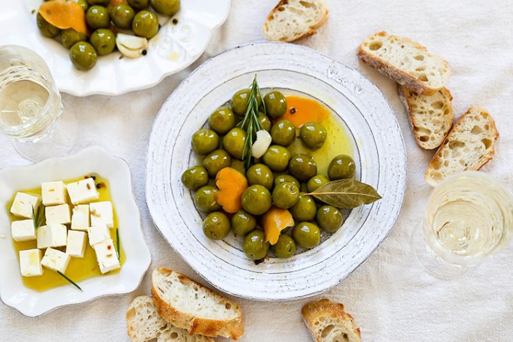 Champagne-Marinated Olives and Feta
