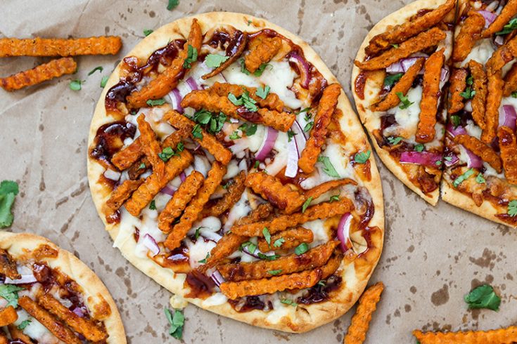 Sweet Potato French Fry Barbecue Naan Pizzas
