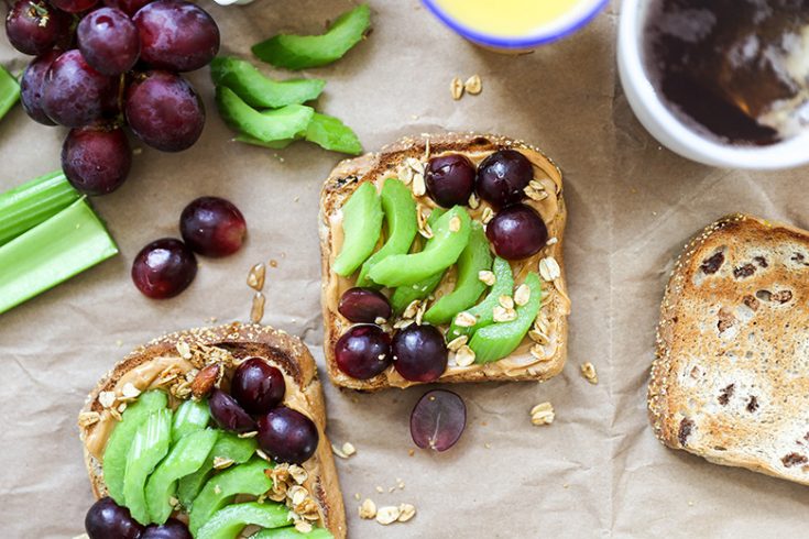 Peanut Butter Toast with Celery and Grapes