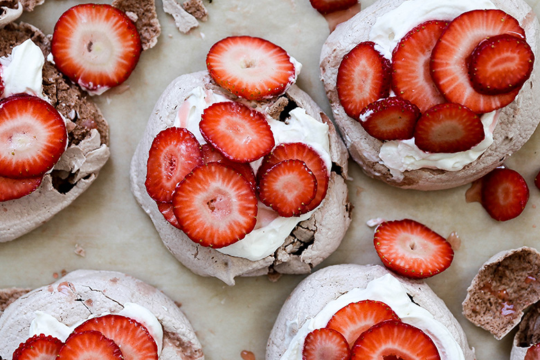 Strawberries and Cream Chocolate Pavlovas | www.floatingkitchen.net