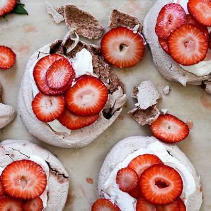 Strawberries and Cream Chocolate Pavlovas | www.floatingkitchen.net