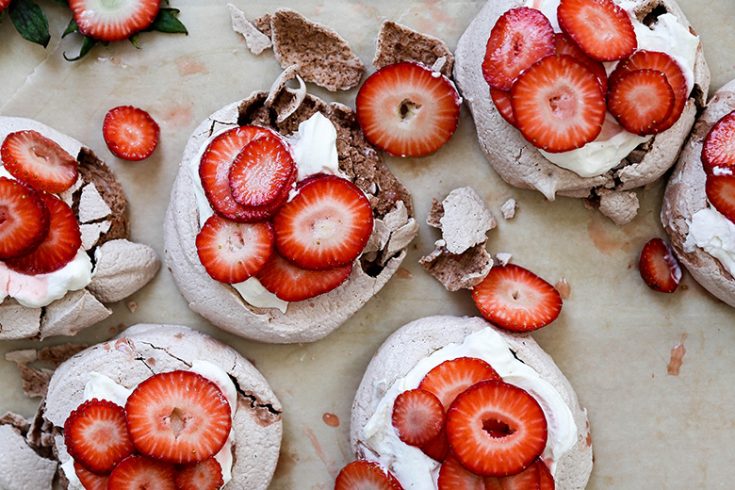 Strawberries and Cream Chocolate Pavlovas