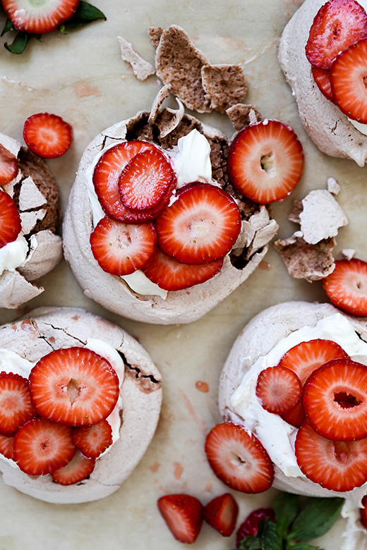 Strawberries and Cream Chocolate Pavlovas | www.floatingkitchen.net