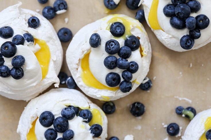 Pavlovas with Lemon Curd and Blueberries