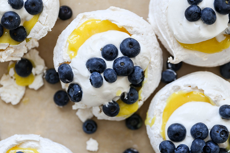 Pavlovas with Lemon Curd and Blueberries | www.floatingkitchen.net