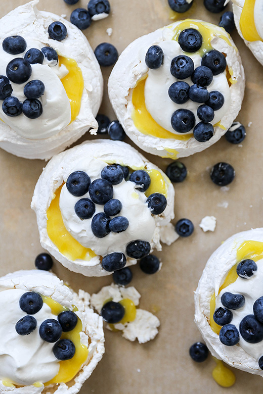 Pavlovas with Lemon Curd and Blueberries | www.floatingkitchen.net