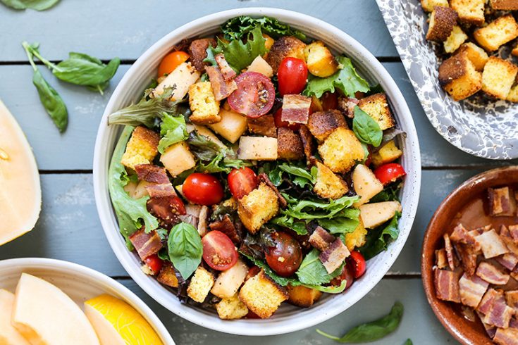 Tomato, Melon and Cornbread Panzanella Salad