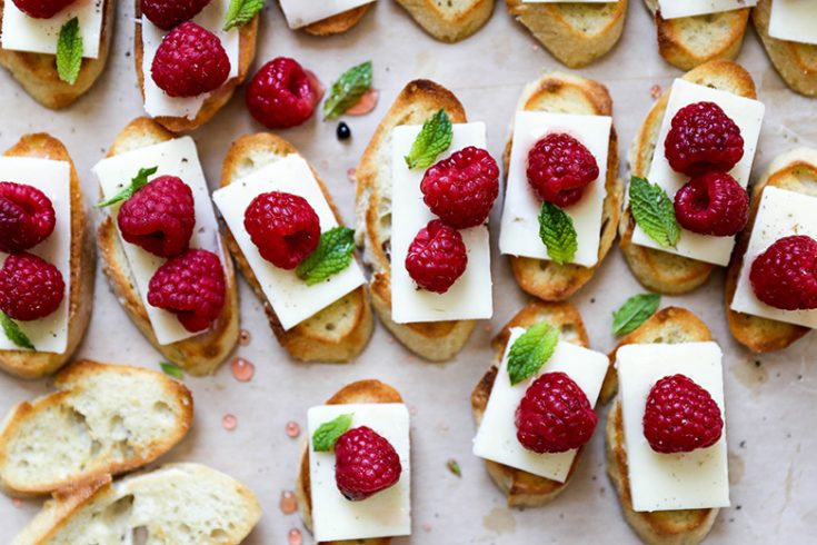 Pickled Raspberry Crostini with Sharp Cheddar and Mint