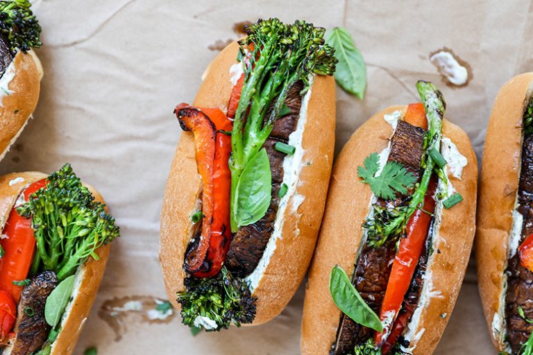 Grilled Mushroom, Pepper and Broccolini Veggie Dogs Floating Kitchen