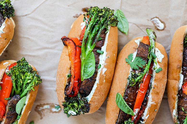 Grilled Mushroom, Pepper and Broccolini Veggie Dogs | www.floatingkitchen.net