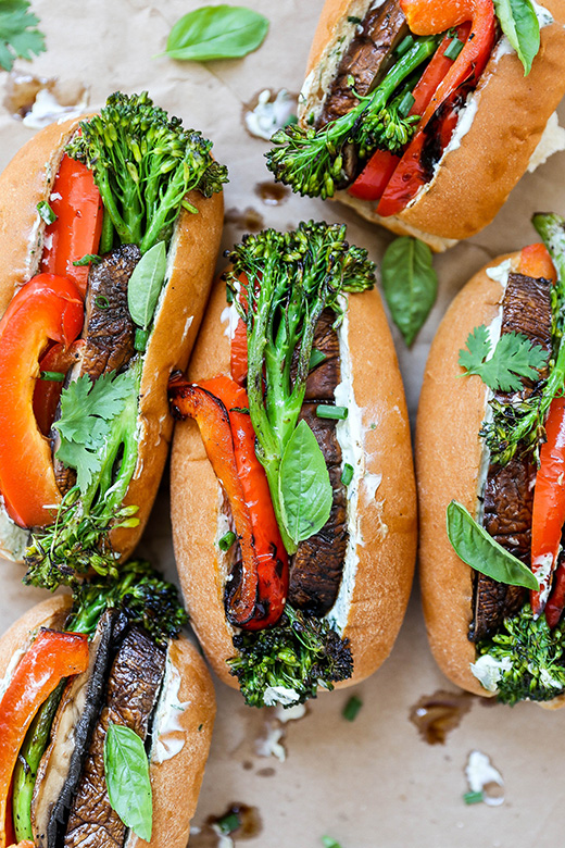 Grilled Mushroom, Pepper and Broccolini Veggie Dogs | www.floatingkitchen.net