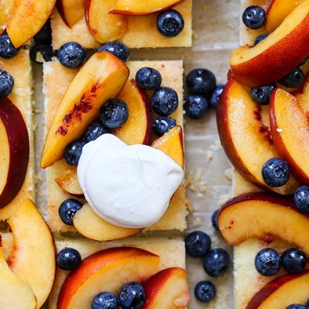 Peach-Blueberry Sheet Cake Shortcake | www.floatingkitchen.net