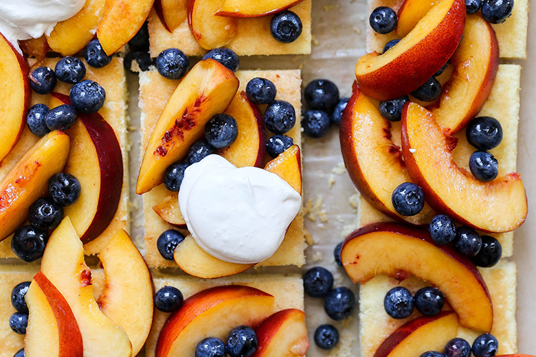 Peach-Blueberry Sheet Cake Shortcake | www.floatingkitchen.net