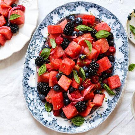 Watermelon and Berry Salad with Pickled Red Onions | www.floatingkitchen.net