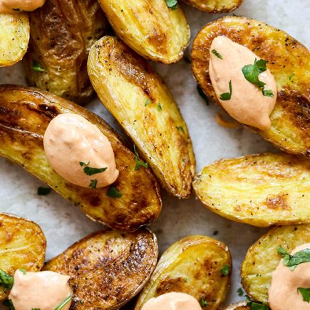 Crispy Fingerling Potatoes with Chipotle Cream | www.floatingkitchen.net