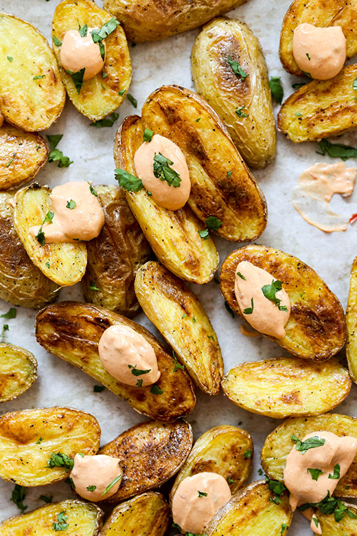 Crispy Fingerling Potatoes with Chipotle Cream | www.floatingkitchen.net