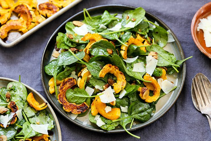 Warm Spinach and Roasted Delicata Squash Salad