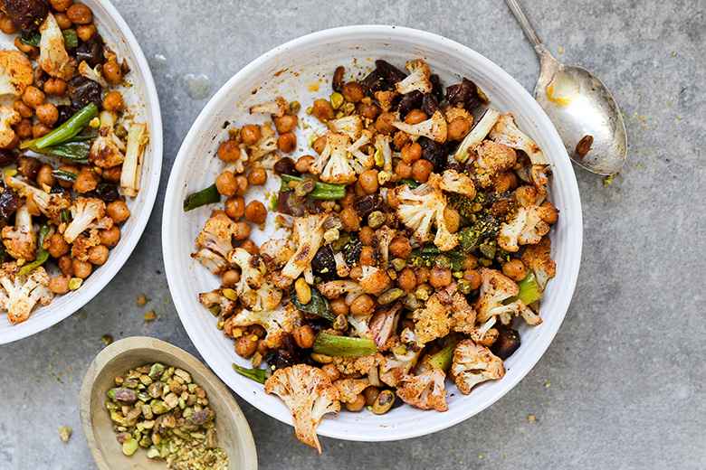 Roasted Cauliflower and Chickpea Salad with Scallions and Dates | www.floatingkitchen.net