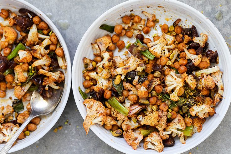 Roasted Cauliflower and Chickpea Salad with Scallions and Dates