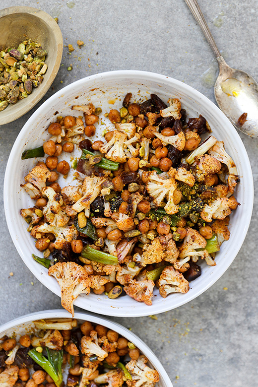 Roasted Cauliflower and Chickpea Salad with Scallions and Dates | www.floatingkitchen.net