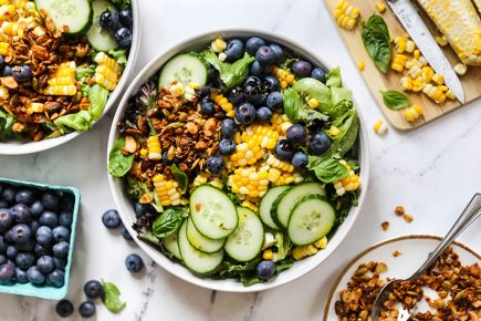 Corn and Blueberry Salad with Savory Granola and Herb Vinaigrette | www.floatingkitchen.net