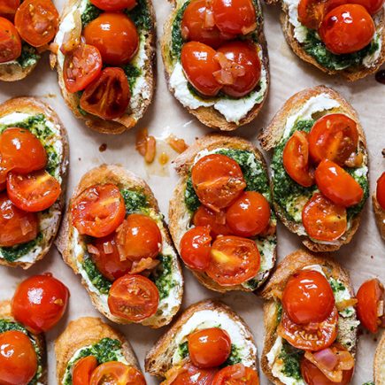 Bruschetta with Ricotta and Basil Pesto | www.floatingkitchen.net