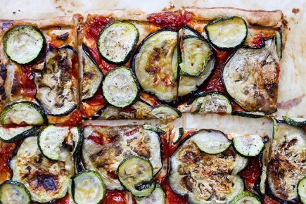 Eggplant and Zucchini Tart with Goat Cheese and Tomato-Shallot Jam | www.floatingkitchen.net