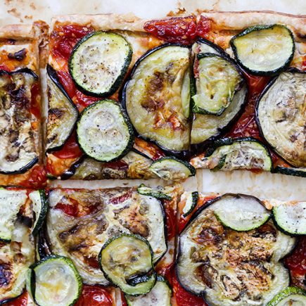 Eggplant and Zucchini Tart with Goat Cheese and Tomato-Shallot Jam | www.floatingkitchen.net