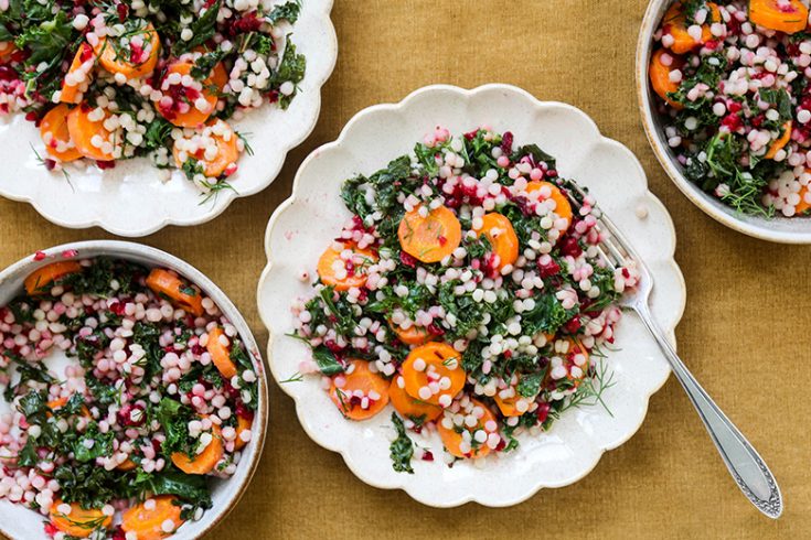 Wilted Kale and Couscous Salad with Carrots and Cranberries