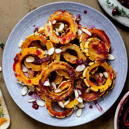 Maple Roasted Delicata Squash with Cranberry Glaze | www.floatingkitchen.net