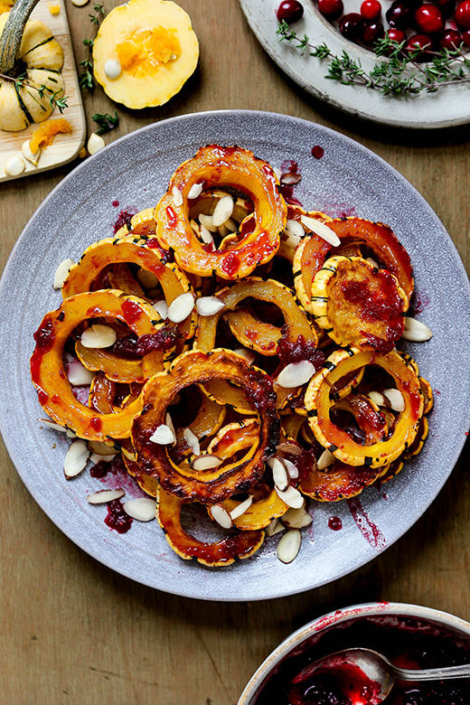 Maple Roasted Delicata Squash with Cranberry Glaze | www.floatingkitchen.net