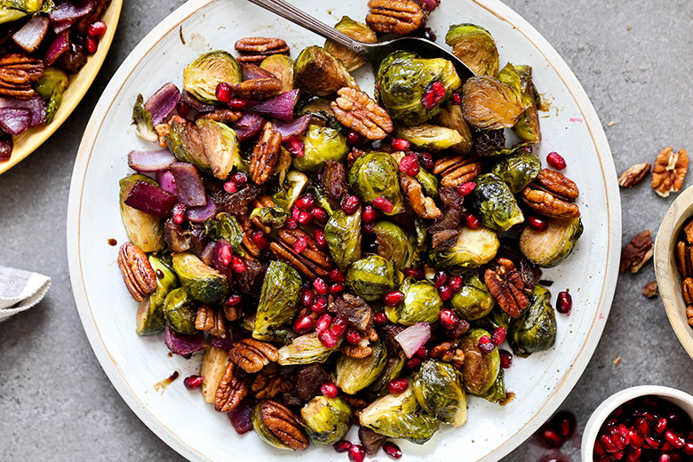 Roasted Brussels Sprouts and Red Onions with Pecans and Dates | www.floatingkitchen.net