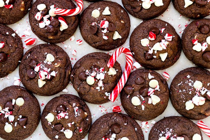 No-Chill Triple Chocolate Peppermint Cookies