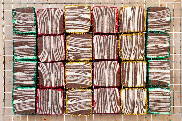 Zebra-Striped Chocolate Malted Shortbread Cookies