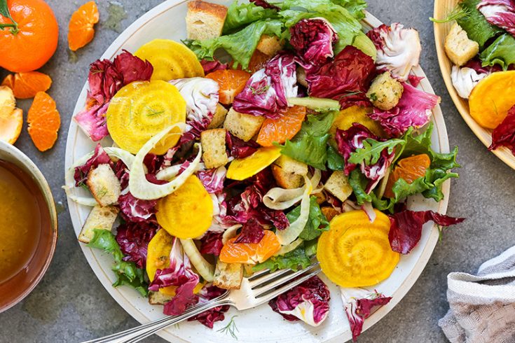 Rustic Winter Panzanella Salad with Orange-Ginger Vinaigrette