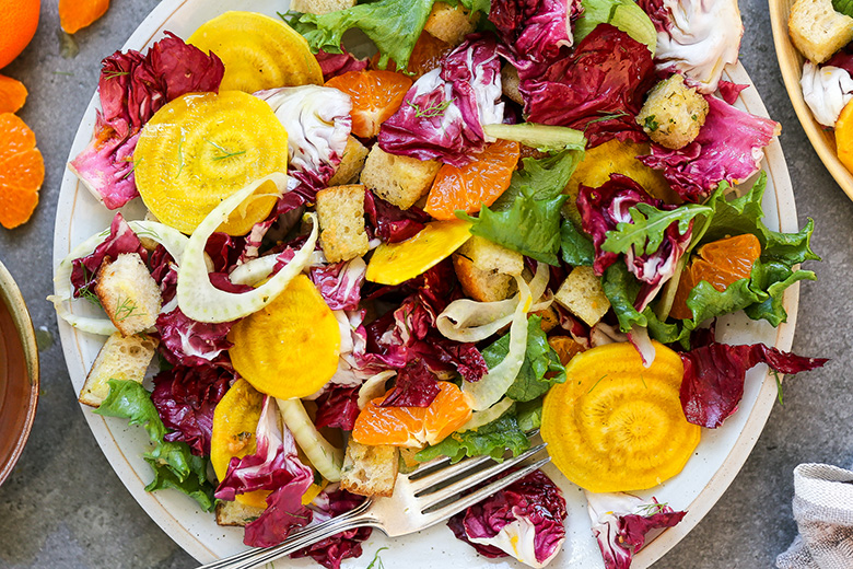 Rustic Winter Panzanella Salad with Orange-Ginger Vinaigrette | www.floatingkitchen.net