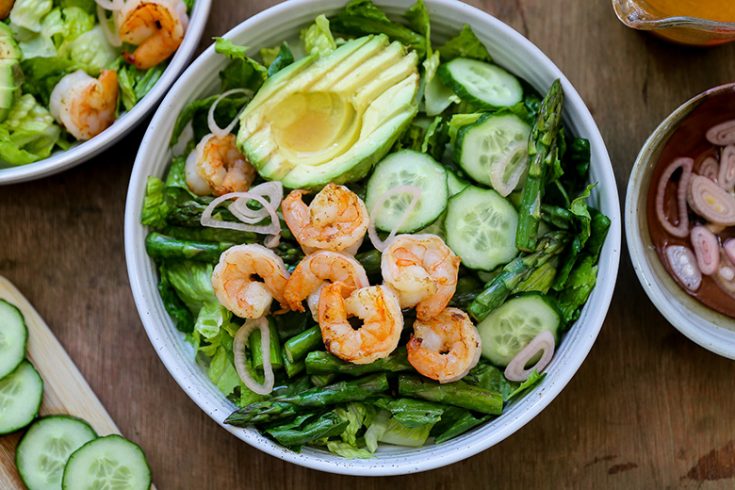 Sautéed Browned Butter Shrimp and Asparagus Salad with Avocado