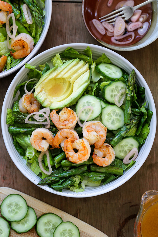 Sautéed Browned Butter Shrimp and Asparagus Salad with Avocado | www.floatingkitchen.net